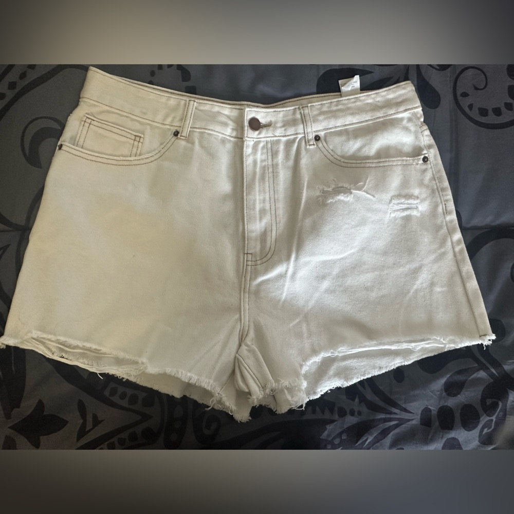 White Distressed Denim Shorts
